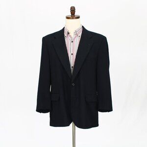 Vintage 1980s 46S Black Solid 2-Button Sport Coat Blazer Jacket P418